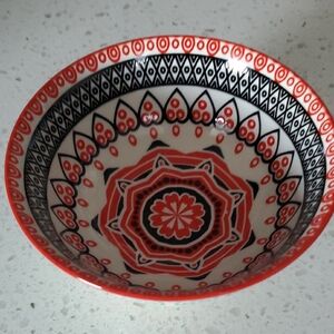 Red and Black Patterned Ceramic Bowl